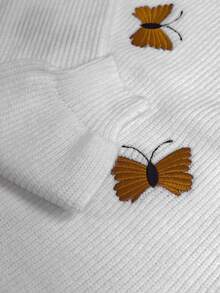 SHEIN Women's Knitted Pullover Top With Butterfly Embroidery - White - View 8