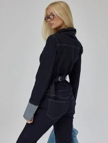 MUSERA Blue Denim Fitted Cuffed Jacket Autumn Winter Fall Daily Everyday Essential Blancs - Blue - View 5