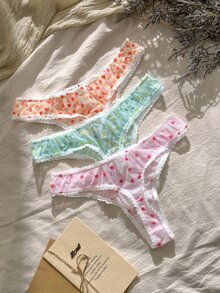 CottageSlumber Women's Lace Patchwork Thong 3-Piece Set - Multicolor - View 1