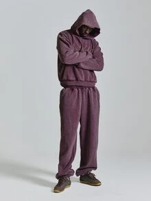 Musero Washed Base  Boxy Oversized Hoodie Front Appliqque Co Ord Hoodie Only Autum Winter Essentials - Purple - View 3