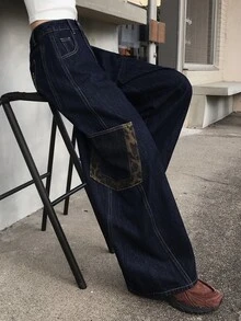 FRIFUL Women's Casual Daily Denim Jeans With Pocket, Button And Letter Pattern - Blue - View 9