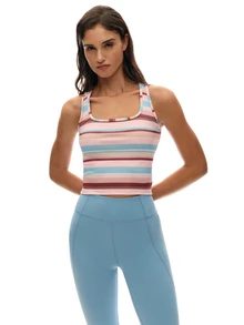 Nöista Part Of A Set, Colorful Striped Activewear Top With Inside Pads And Support. Yoga, Pilates, Barre, Fall, Winter, Casual, Sports, Gym. - Blue - View 1