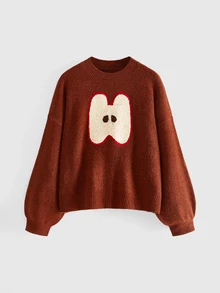 ROMWE Fairycore Women Whimsgoth Apple Sweater Crochet Outfit - Brown - View 1