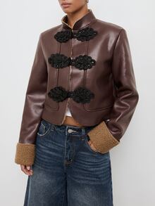 Maija Brown Suede Women's Jacket With New Chinese Style Frog Buttons, Long Sleeve, Autumn/Winter - Rust Brown - View 3