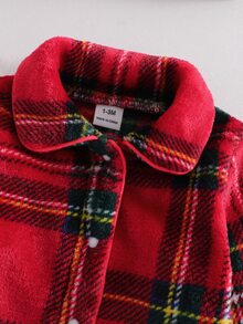 新生兒法蘭絨秋冬長褲連腳翻領聖誕睡衣 舒適居家服睡衣夜衣 - 紅色 - 查看 7