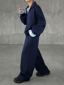 FRIFUL Women's Autumn Colorblock 2 In 1 Top & Sweatpants Set - Navy Blue - View 5