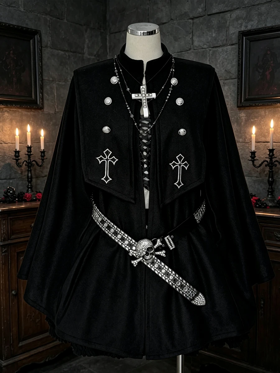 Sunspun Mantel Kancing Bordir Aplikasi Desainer Ukuran Besar untuk Halloween - Hitam - View 1