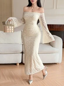 DAZY Women's Sweet & Sexy Lace Off-Shoulder Dress For Wedding And Party - White - View 7