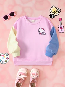 HELLO KITTY AND FRIENDS | SHEIN بلوزة رياضية كاجوال يومية بطباعة حروف كرتونية بأكمام طويلة للفتيات الصغيرات - متعدد الألوان - مشاهدة 2