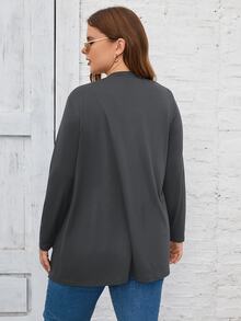 SHEIN LUNE 大尺碼秋季休閒百搭純色夾克 - 灰色 - 查看 2