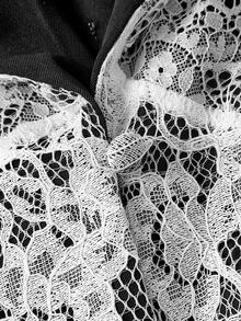 SHEIN MOD Plus Size Elegant Lace Patchwork Contrast Color Button Blazer - Black and White - View 3
