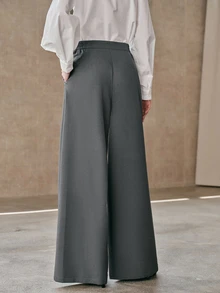 Anewsta Celana Panjang Wanita Elegan, Longgar, Ramping, dengan Potongan Lebar dan Desain Berkerut, Cocok untuk Kantor, Perjalanan, dan Santai di Rumah - Grey - View 7