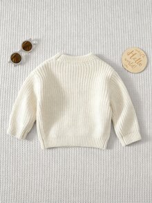 Cozy Pixies Baby Boys Sweaters Comfortable Soft - Casual Versatile Daily Cute 3D Letter Pattern Crew Neck Blue Long Sleeve Pullover Sweater Autumn Winter Top - White - View 2