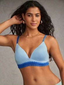 Esseday Women's Colorblock Contrast Lace Comfortable Fashion Bra - Blue - View 1