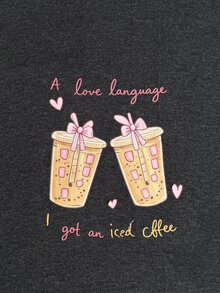 SHEIN Iced Coffee Graphic Grey Casual Relaxed Pajama Set - Grey - View 5