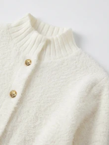 Balvessa Fall Clothes FOR WomenWomen's Solid Color Long Sleeve Metal Single-Breasted Knit Cardigan - White - View 3