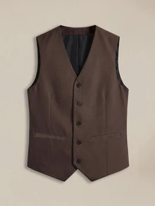 EASEVO Plus Size Men's Solid Color Casual Commute Suit Vest Halloween Winter Party Autumn - Coffee Brown - View 3