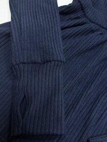 IslaSuriya Women's Autumn Long Sleeve Solid Color Casual Top - Navy Blue - View 3