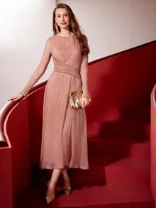 MOTF Tall WOMEN'S TALL AUTUMN/WINTER PARTY LONG SLEEVE DRESS - Pink - View 4