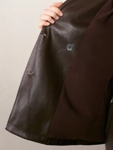 MOTF PREMIUM WOMEN'S PU LEATHER WIDE SHOULDER STRAIGHT SILHOUETTE VINTAGE BLAZER WITH BELT - Coffee Brown - View 7