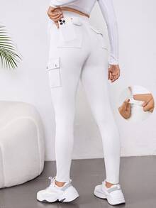 SHEIN 孕婦休閒百搭純色工裝緊身褲 - 白色 - 查看 1