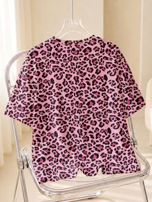 LOONEY TUNES X SHEIN Women's Leopard Print Cartoon Graphic Casual Daily Short Sleeve T-Shirt - White - View 2