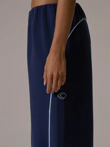 Musera Sport Contrast Colour Piped Side Low Rise Baggy Oversized Fit Sweat Jogger Fall Autumn Winter Gym Active Pilates Motion - Navy Blue - View 5
