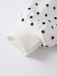 SHEIN Áo khoác nỉ cho bé gái, quần áo mùa thu, họa tiết chấm bi thời trang, khóa kéo phía trước, dáng rộng vai trễ - trắng - Xem 7