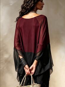 SHEIN New Women's Patchwork Contrast Color Versatile Slimming Blouse Shirt - Multicolor - View 2