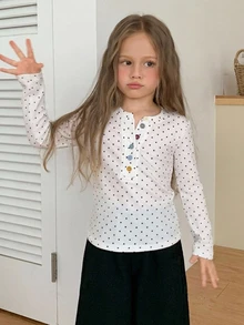 Dazy Kids (少女) 短袖紋理鏤空設計 Polo 領 T 恤 - 白色 - 查看 7