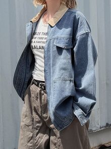 FRIFUL Women's Colorblock Casual Daily Denim Jacket - Blue - View 4