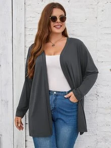 SHEIN LUNE 大尺碼秋季休閒百搭純色夾克 - 灰色 - 查看 4