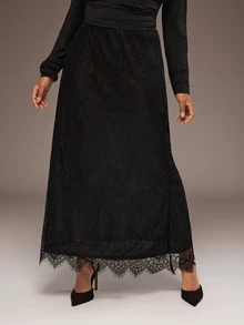 Freevana Plus Size Women's Lace Patchwork Casual Elegant Versatile Skirt Autumn Cocktail Evening Black - Black - View 4