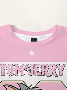 TOM & JERRY X SHEIN Women's Cute Cartoon Pattern Print Round Neck Short Sleeve T-Shirt - White - View 5
