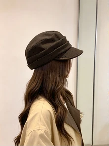 DAZY Women's Polka Dot Beret Hat, Korean Style Fashion Versatile Exquisite Slimming And Face-Flattering - Coffee Brown - View 3