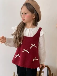 Dazy Kids Young Girl Fall Clothes Young Girl) Round Neck Striped Colorblock Sweater - Red - View 5