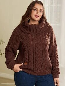EMERY ROSE Plus Size Solid Color Pocket Long Sleeve Overcoat Casual Outerwear Fall Winter 2026 - Coffee Brown - View 6