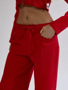 MUSERA Red Denim Straight Leg Belt Detail Jeans Fall Autumn Winter Coolgirl Back To School Blancs - Red - View 5