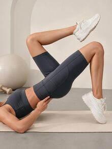 Easithlete Sporty Essential Athletic Fashion 5-Inch Grey And Pink Split Line Patchwork Tight-Fitting Butt-Lifting Elastic Base Shorts Gym Pilates Summer - Grey - View 5