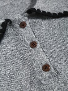 GlowEve CURVE Plus Size Women's Floral Trim Polo Collar Long Sleeve Casual Sweater - Grey - View 6