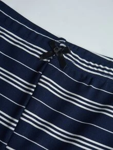 INAWLY Solva 大尺碼女款蕾絲飾邊條紋背心短褲休閒日常兩件套 - 寶藍色 - 查看 4