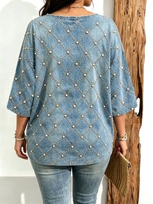 Breezaya Plus Size Women Casual Minimalist Full Print Print Drop Shoulder T-Shirt, Suitable For Summer - Multicolor - View 2