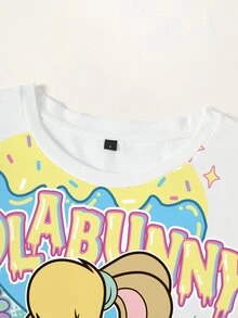 LOONEY TUNES X SHEIN Women's Cute Cartoon Print Round Neck Short Sleeve T-Shirt - White - View 5