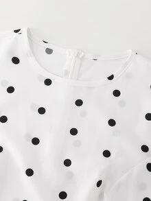 SHEIN Franclia Women's Elegant Black And White Polka Dot Dress For Daily Commute And Date, Double Layer Ruffle Hem - White - View 3