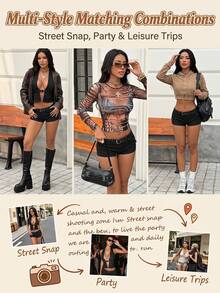 StreetHx Women's Sexy Metal Buckle Halter Tie Top And Denim Shorts Set - Black - View 11