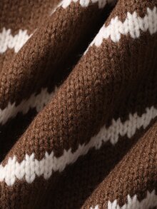 DAZY Women's Vintage Fashion Striped Colorblock Long Sleeve Sweater - Brown - View 8
