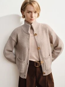 Briarwyn Autumn/Winter Casual Versatile Solid Color Cardigan - Apricot - View 1