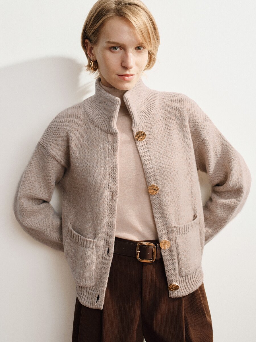 Briarwyn Autumn/Winter Casual Versatile Solid Color Cardigan - Apricot - View 1