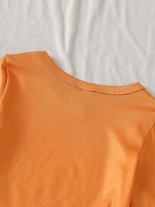 GARFIELD | SHEIN 男嬰時尚可愛聯名圖案印花修身布料長袖上衣與長褲居家休閒套裝 - 黃色 - 查看 3
