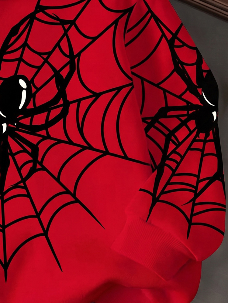 Young Boy Hooded Long Sleeve Sweatshirt, Classic Handsome Spider Graphic Print, Suitable For Autumn/Winter - Multicolor - View 5